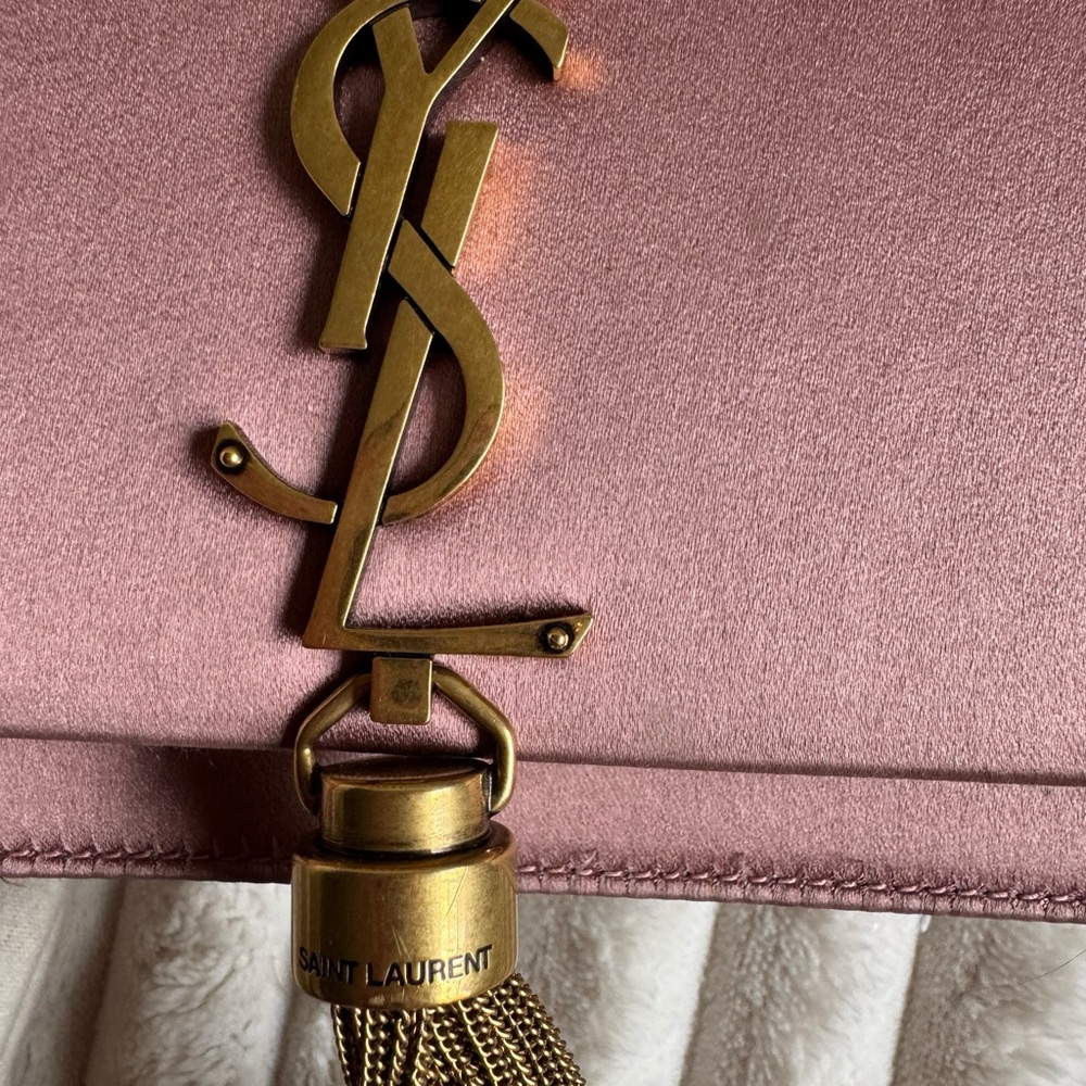 AUTHENTIC Saint Laurent YSL Kate Tassel Chain Bag Satin Dragee Pink Small NWT - Picture 2 of 16